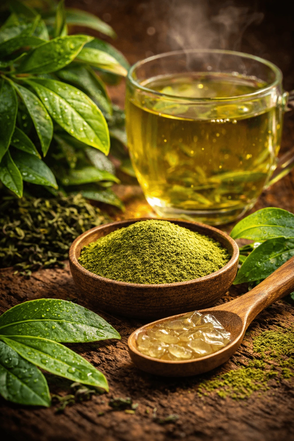 Green tea leaves
